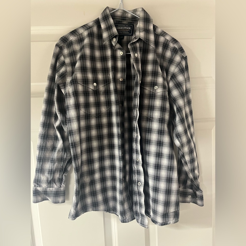 Panhandle Slim “Rough stock” Boy’s Button Down Plaid Western Shirt
L 14
